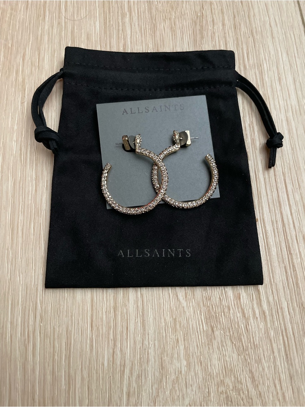 All Saints Snake Gold Crystal Hoop Earrings